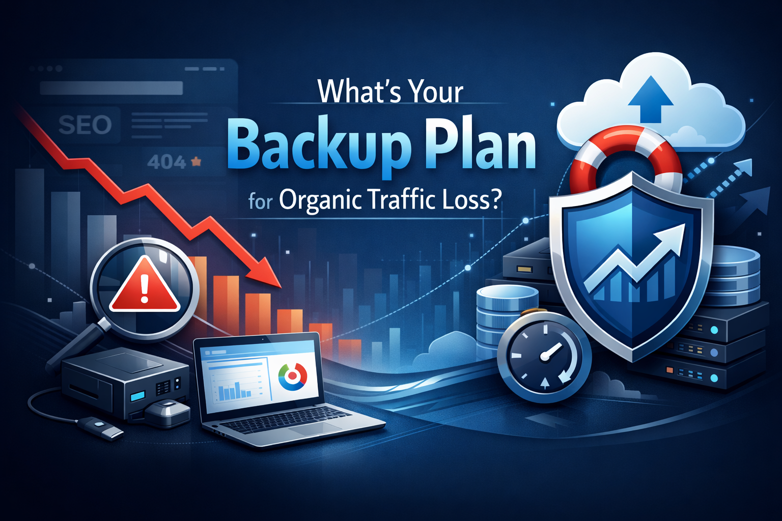 Performance marketer reviewing conversion rate data on laptop — backup plan for organic traffic loss